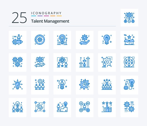 Talent Management 25 ブルー カラー アイコン パック (コグ設定ホイール矢印電球を含む)