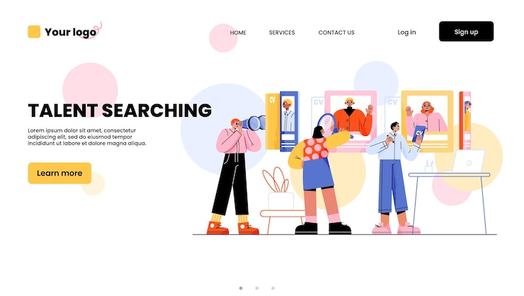 Free Vector talent searching landing page hr team research