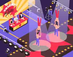 Free vector talent show event isometric illustration with 2 pairs contesting acrobats performing