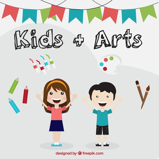 Free vector talented children with artsy things