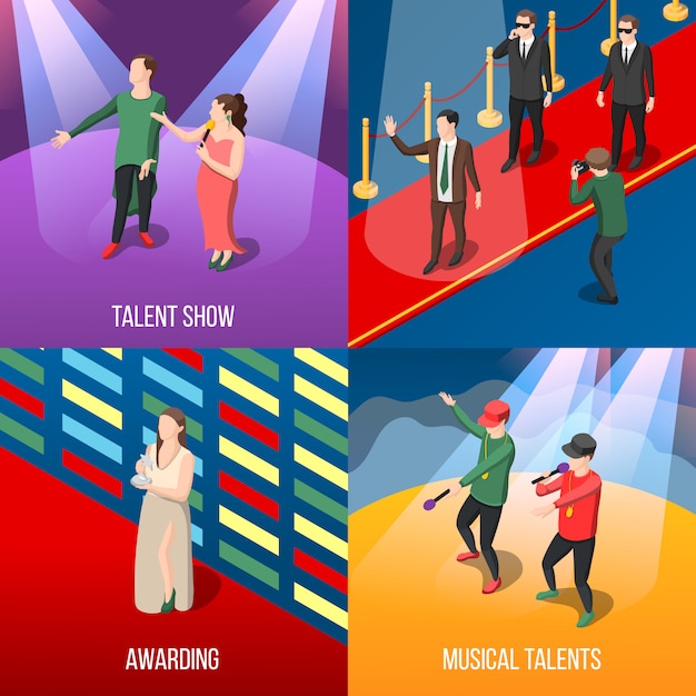 Talents And Awards Isometric composition set