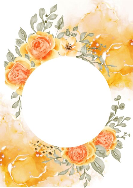 Talitha rose flower frame background with white space circle, rose orange yellow