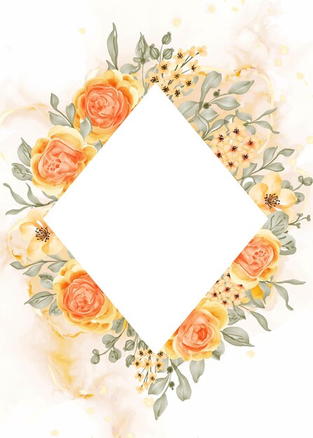Talitha 장미 꽃 프레임 배경에는 공백 다이아몬드, 장미 주황색 노란색이 있습니다.