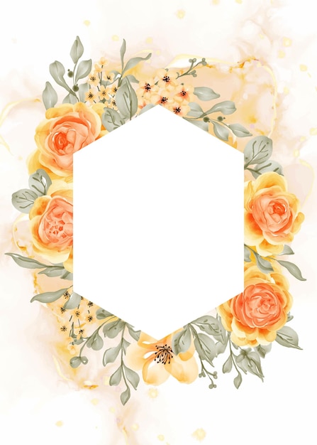 Talitha rose yellow orange flower frame background with white space hexagon