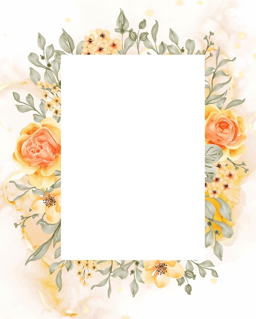 Free vector talitha rose yellow orange flower frame background with white space rectangle