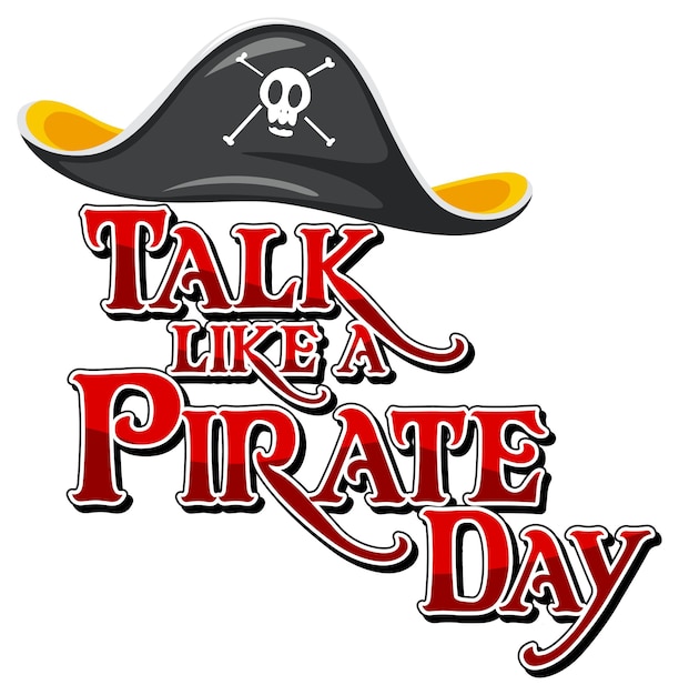 Free vector talk like a pirate day font banner with pirate cartoon character