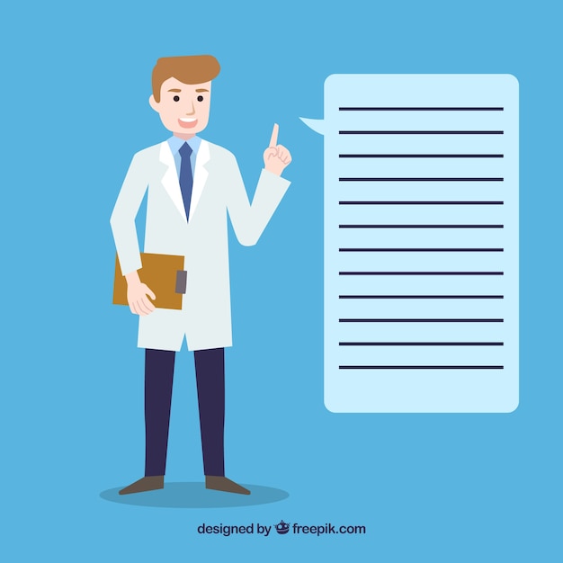 Free vector talking doctor holding clipboard