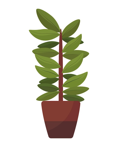 냄비 자연 아이콘에 키가 큰 관엽 식물