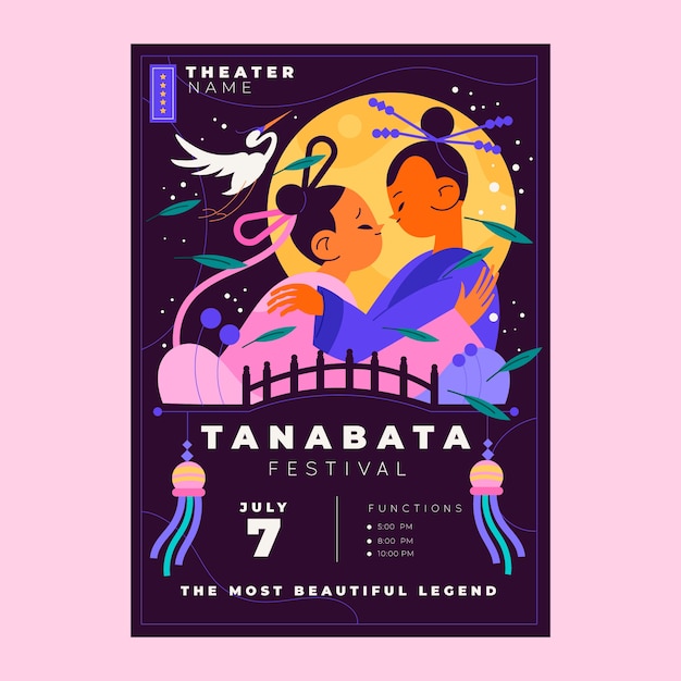 Tanabata flat vertical poster template