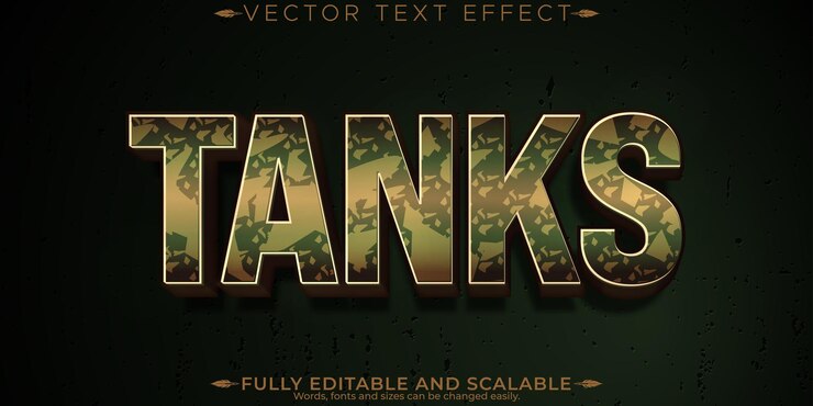 Free Vector tank editable text effect editable army and war text style