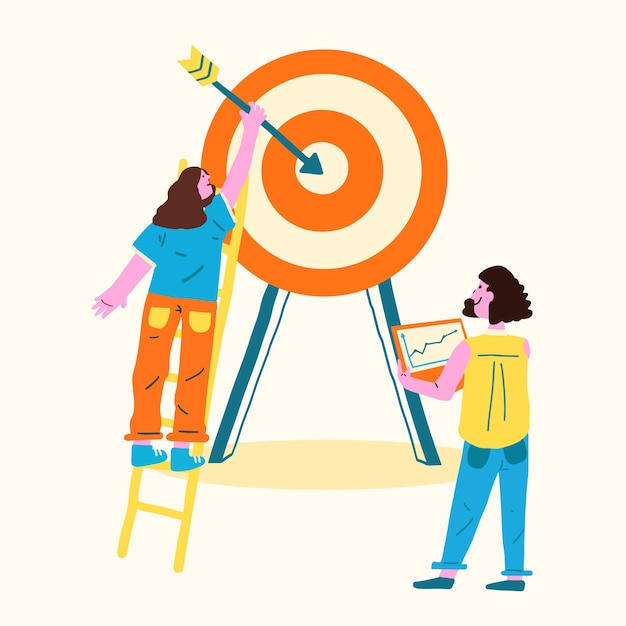 Target and arrow illustration in a flat style