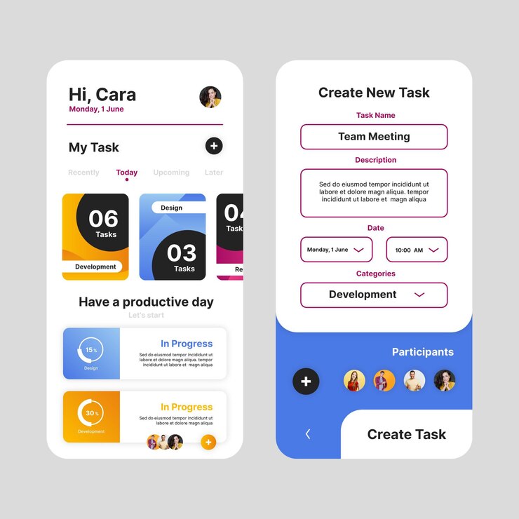 Free Vector task management app interface template