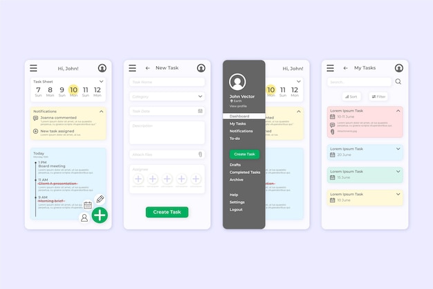 Free vector task management app screes