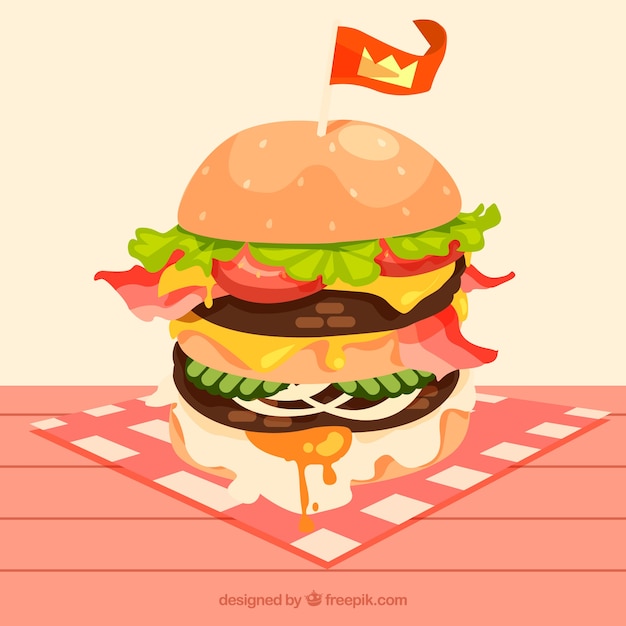 Tasty background of burger in flat design