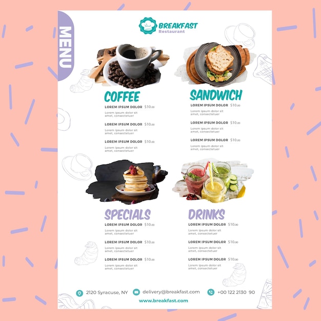 Tasty breakfast restaurant menu template