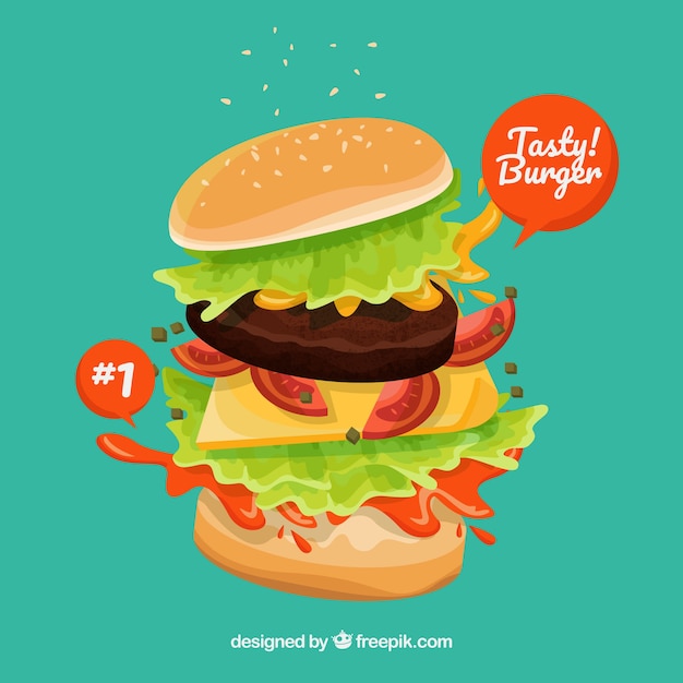 Tasty burger with variety of ingredients