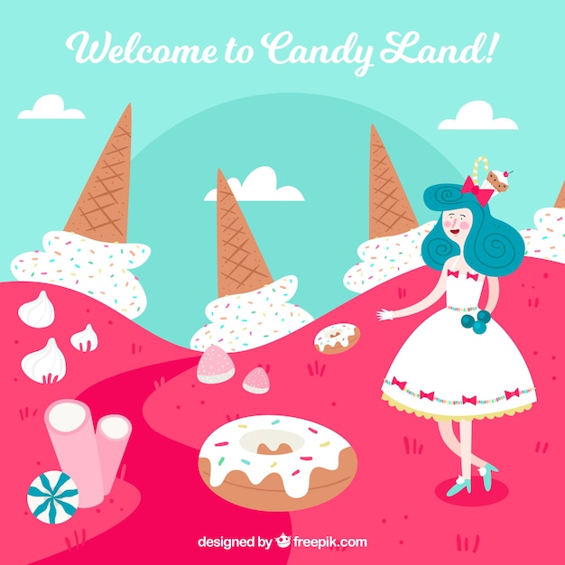 Free vector tasty candy land background in flat style