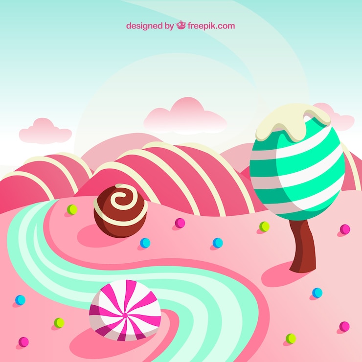 Free Vector tasty candy land background in flat style
