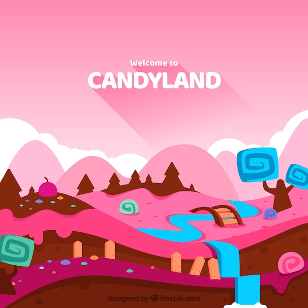 Tasty candy land background in flat style