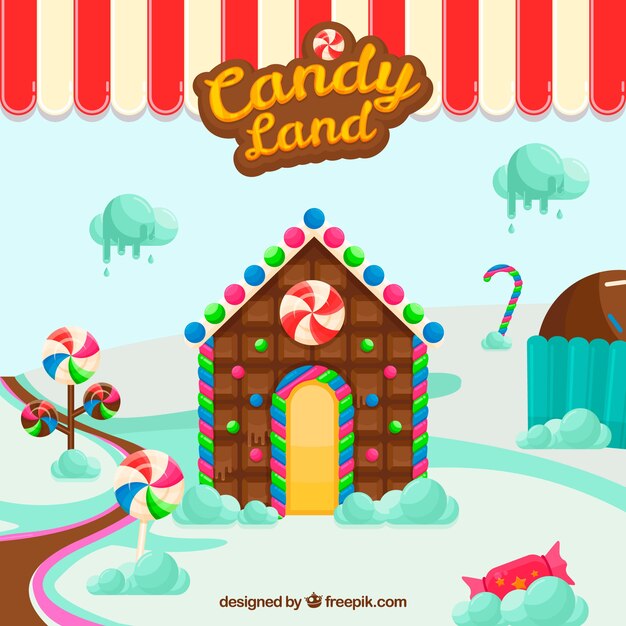 Tasty candy land background in flat style