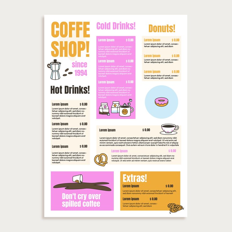 無料Vector おいしいコーヒーショップメニューテンプレート