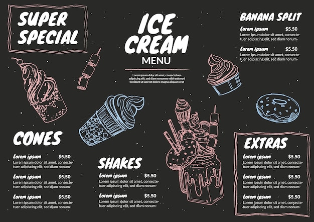 Шаблон меню доски вкусного мороженого