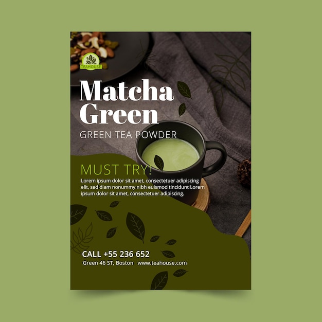 Tasty matcha tea vertical flyer template