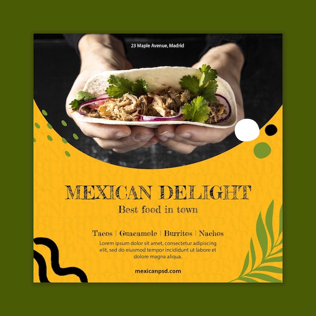 Free vector tasty mexican food squared flyer template