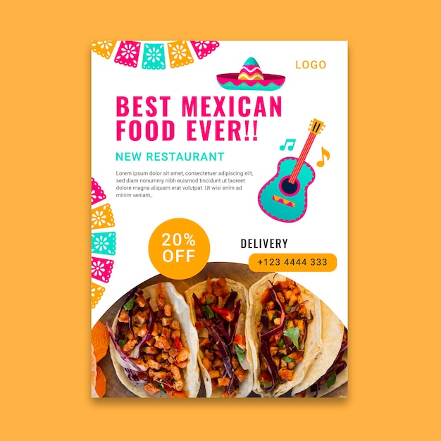 Free vector tasty mexican food vertical flyer template