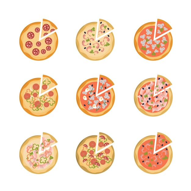 Tasty Pizza Set: Delicious Pizza Varieties on a White Background