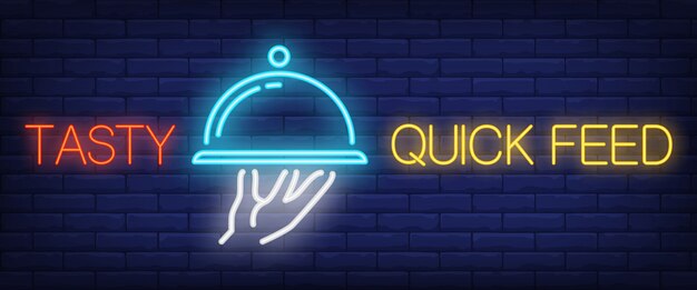 Tasty Quick Feed sign in neon style