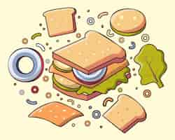 Free vector tasty sandwich with ingredient cheese and vegetables