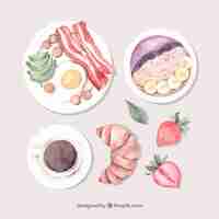 Free vector tasty watercolor breakfast composition