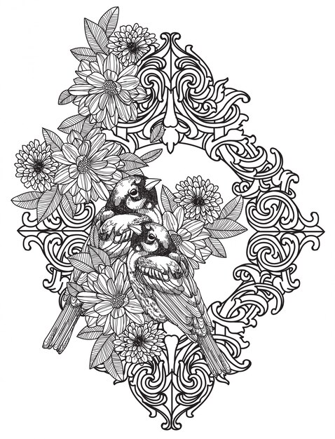 Premium Vector Tattoo Art Bird Hand Drawing And Sketch Black And White With Line Art Illustration