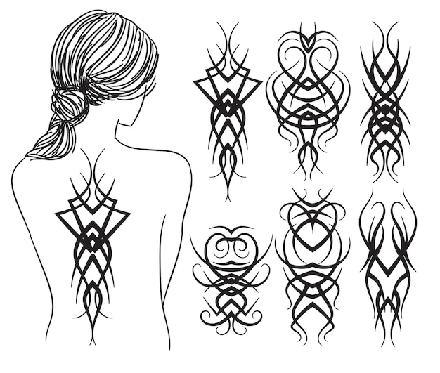 Tattoo art  style tribal tattoo collection drawing and sketch black and white