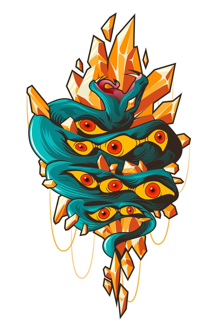 Free Vector tattoo art with snake with pattern of eyes on skin