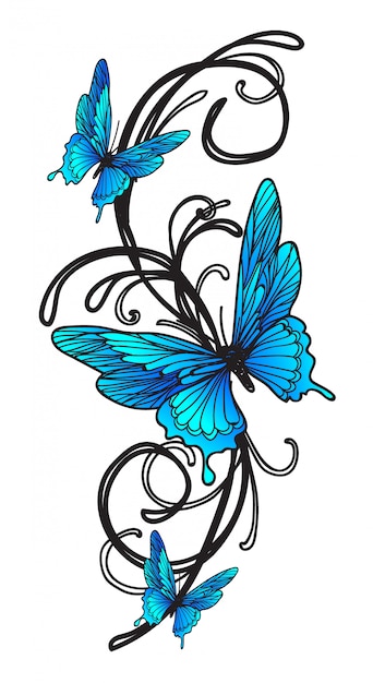 Floral Pattern And Tribal Beautiful Butterfly Tattoo For Women