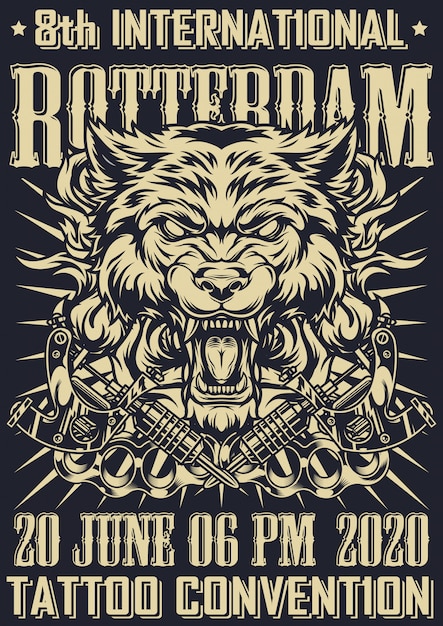 Free vector tattoo fest in rotterdam monochrome poster