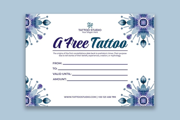 Free vector tattoo gift certificate template design