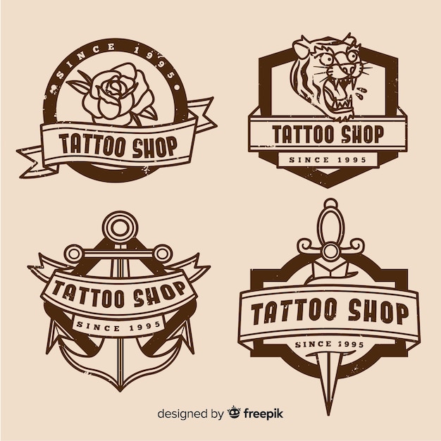 Free vector tattoo shop badge collection