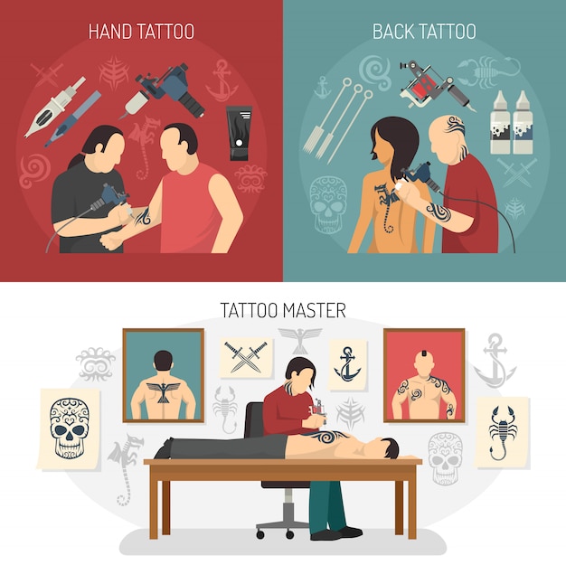 Бесплатное векторное изображение Студия дизайна татуировки