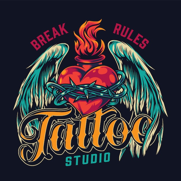 Vettore gratuito bagde colorato vintage studio di tatuaggio