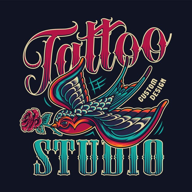 Tattoo studio vintage colorful emblem