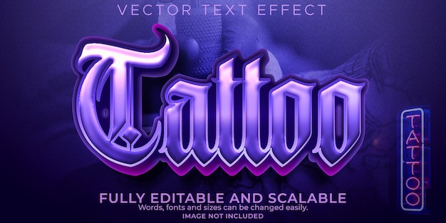 Текстовый эффект татуировки, редактируемый винтажный стиль и стиль текста художника