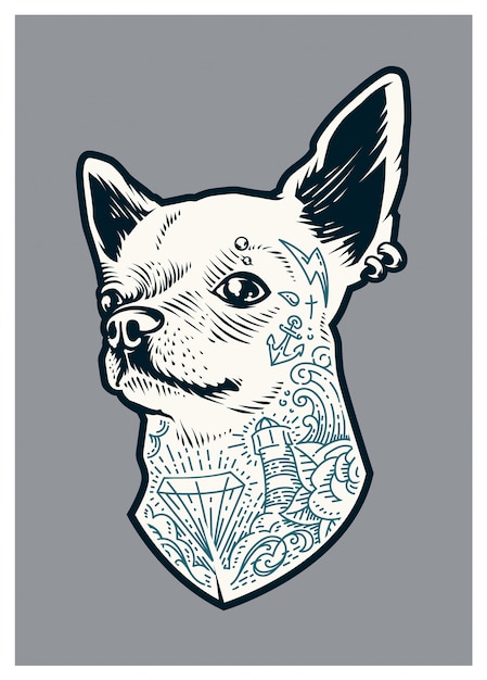 Vettore gratuito chihuahua tatuata