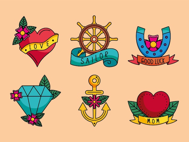 Free vector tattoos old school icon collection