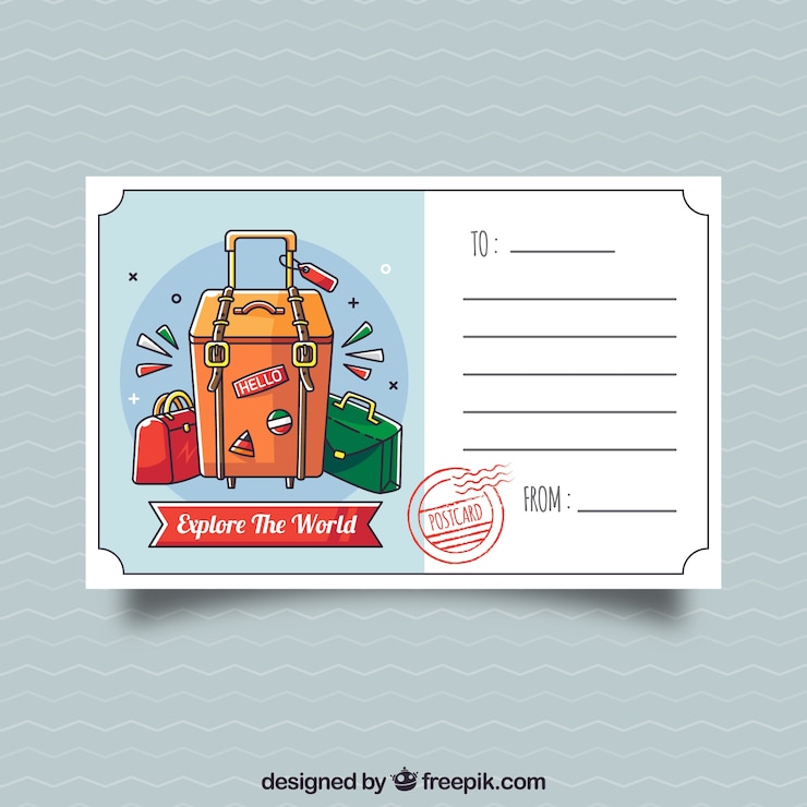 Free Vector tavel postcard template with hand drawn style