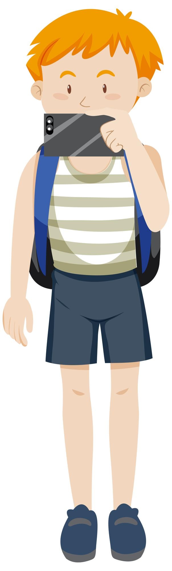 Free Vector a taveller man using mobile phone cartoon character