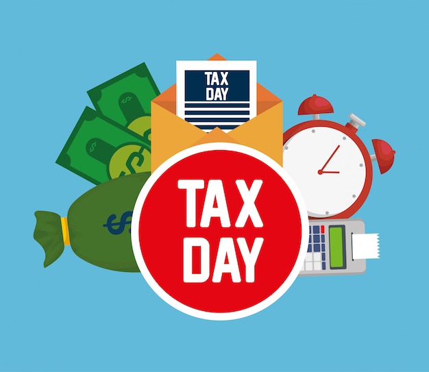 Free vector tax day. dataphone tax report with bills and clock