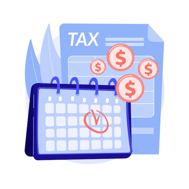 Крайний срок уплаты налогов абстрактная концепция векторные иллюстрации. Налоговое планирование и подготовка, напоминание о крайнем сроке уплаты НДС, календарь финансового года, предполагаемая дата возврата и абстрактная метафора.